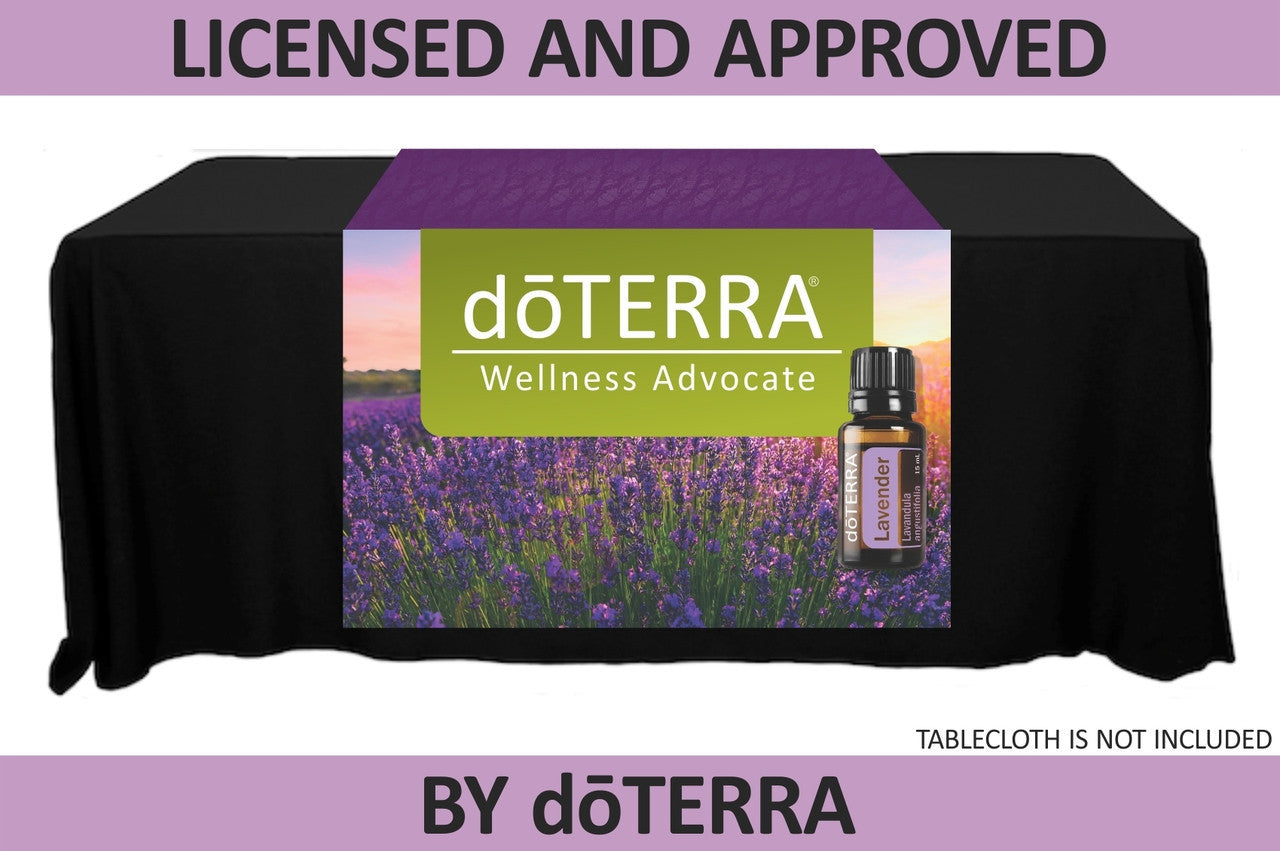 doTERRA Table Runner with Lavender Sunrise and Bottle Image - Non-Personalized - 38" x 80"