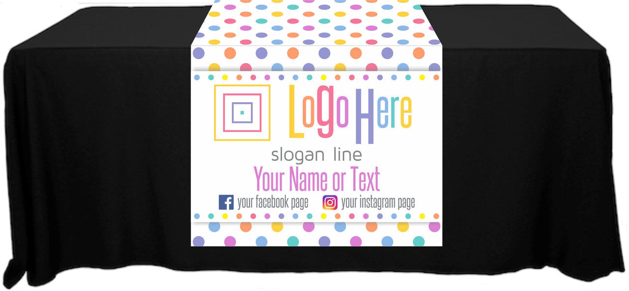 Full Color Table Runner with Your Logo in a Polka Dot Style Background - 30" x 80"