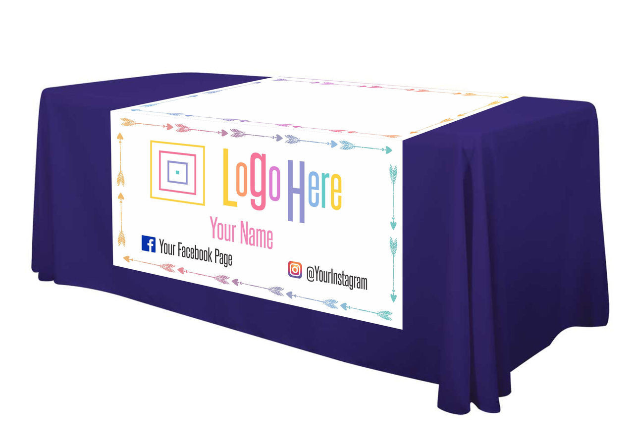 Full Color Table Runner with Your Logo in a Arrow Style Border- 48" x 80" - White