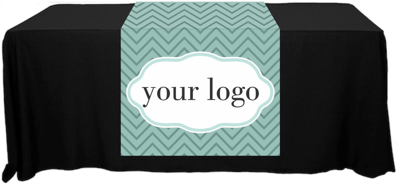 Full Color Table Runner with Your Logo in a Chevron S&D Style Background - 30" x 80"