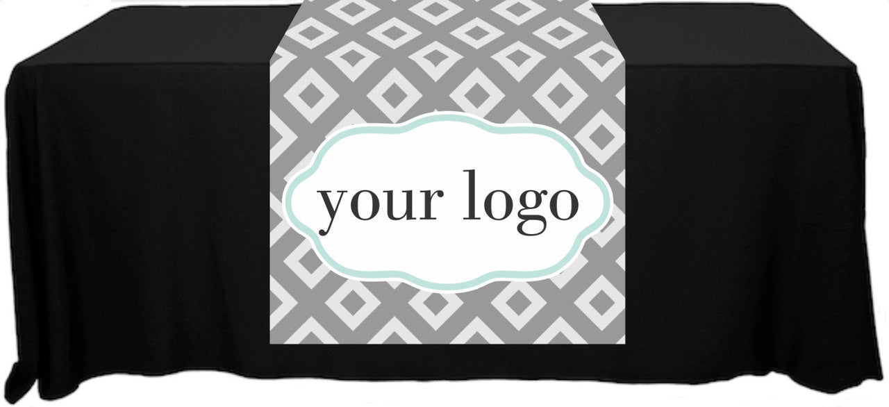 Full Color Table Runner with Your Logo in a Diamond Background S&D Style - 30" x 80"