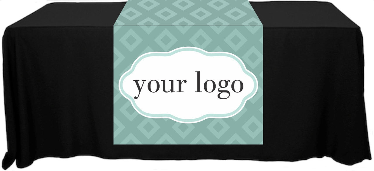 Full Color Table Runner with Your Logo in a Diamond Background S&D Style - 30" x 80"
