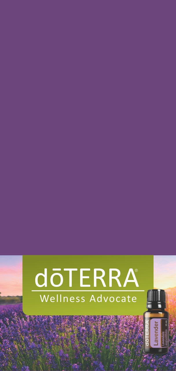 doTERRA Table Runner with Lavender Sunrise and Bottle Image - Non-Personalized - 38" x 80"