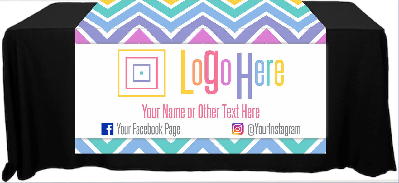 Full Color Table Runner with Your Logo in a Chevron Style Background - 48" x 80"