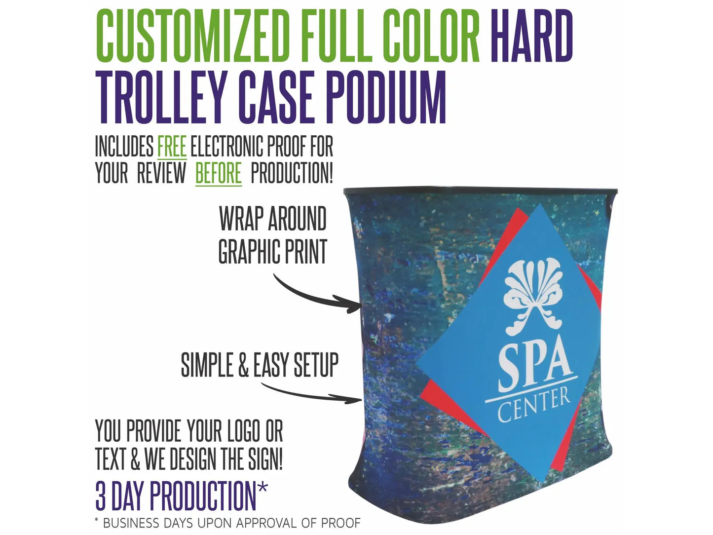 Custom Full Color Hard Trolley Case Counter Style Podium