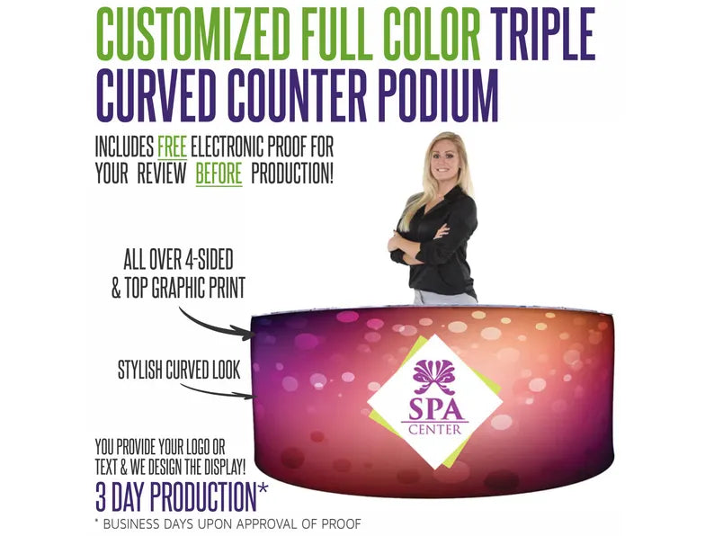 Custom Full Color Triple Curve Frame Style Counter Podium