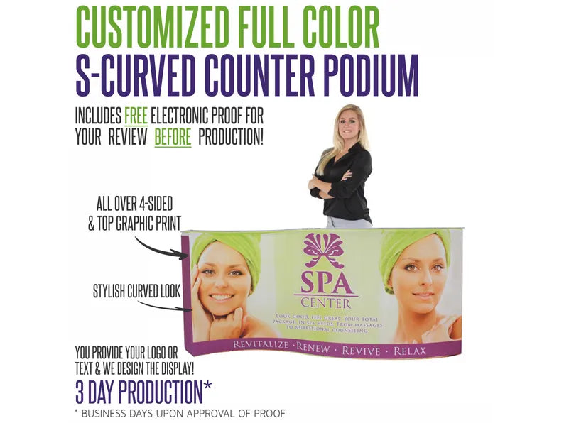 Custom Full Color S-Curve Frame Style Counter Podium