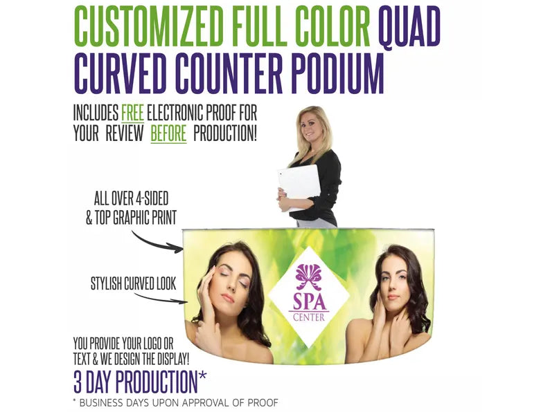 Custom Full Color Quad Curve Frame Style Counter Podium