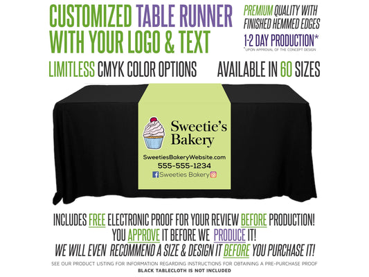 Custom Full Color Table Runner with Free Proof & 60 Size Options - Includes Free Proof for Review!