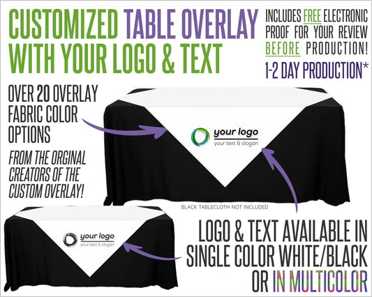 Your Logo Table Overlay With Logo and Fabric Color Options