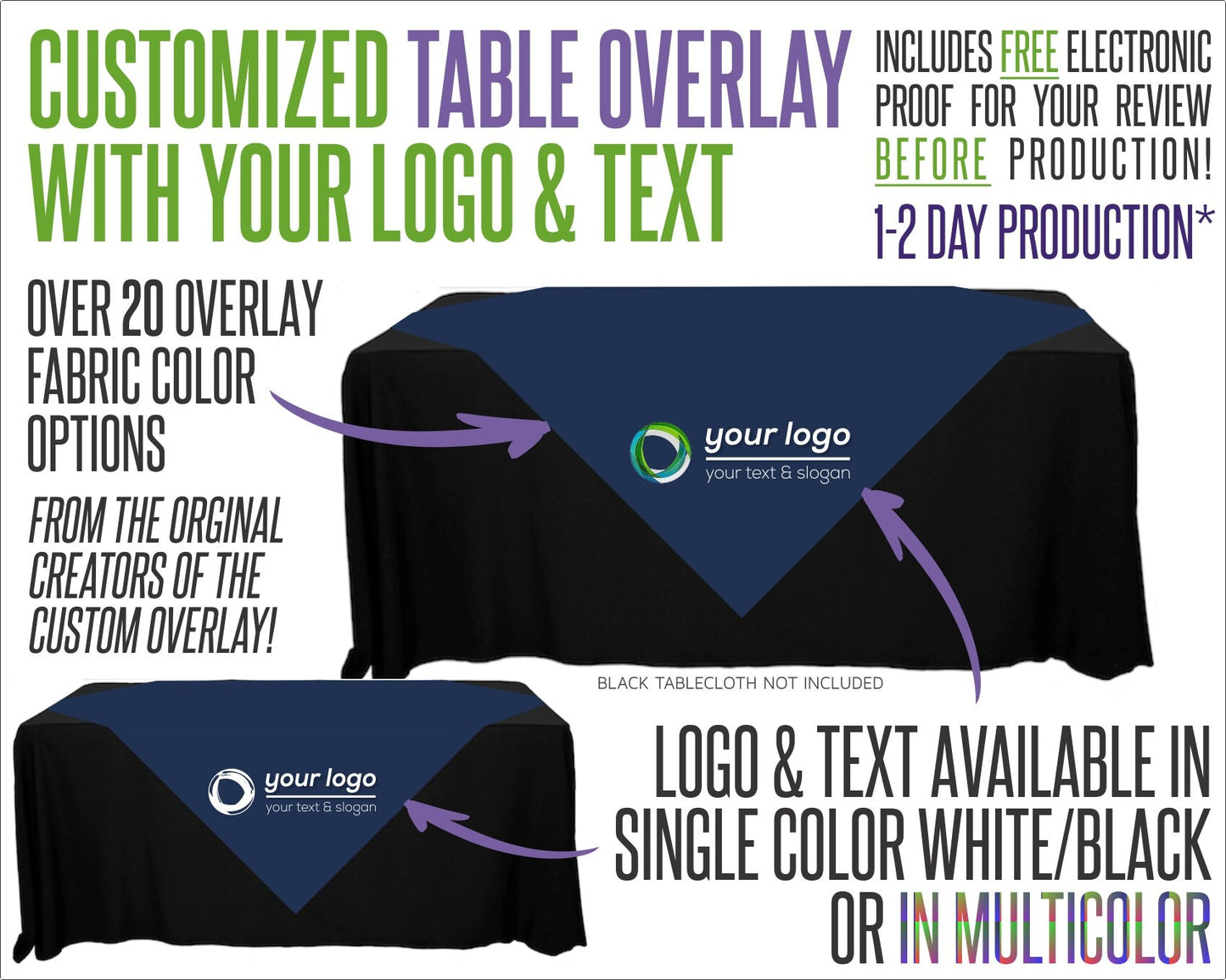 Your Logo Table Overlay With Logo and Fabric Color Options