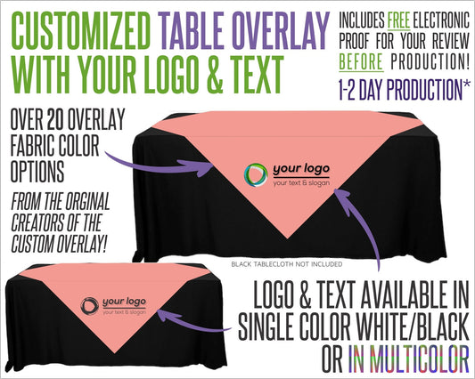 Your Logo Table Overlay With Logo and Fabric Color Options