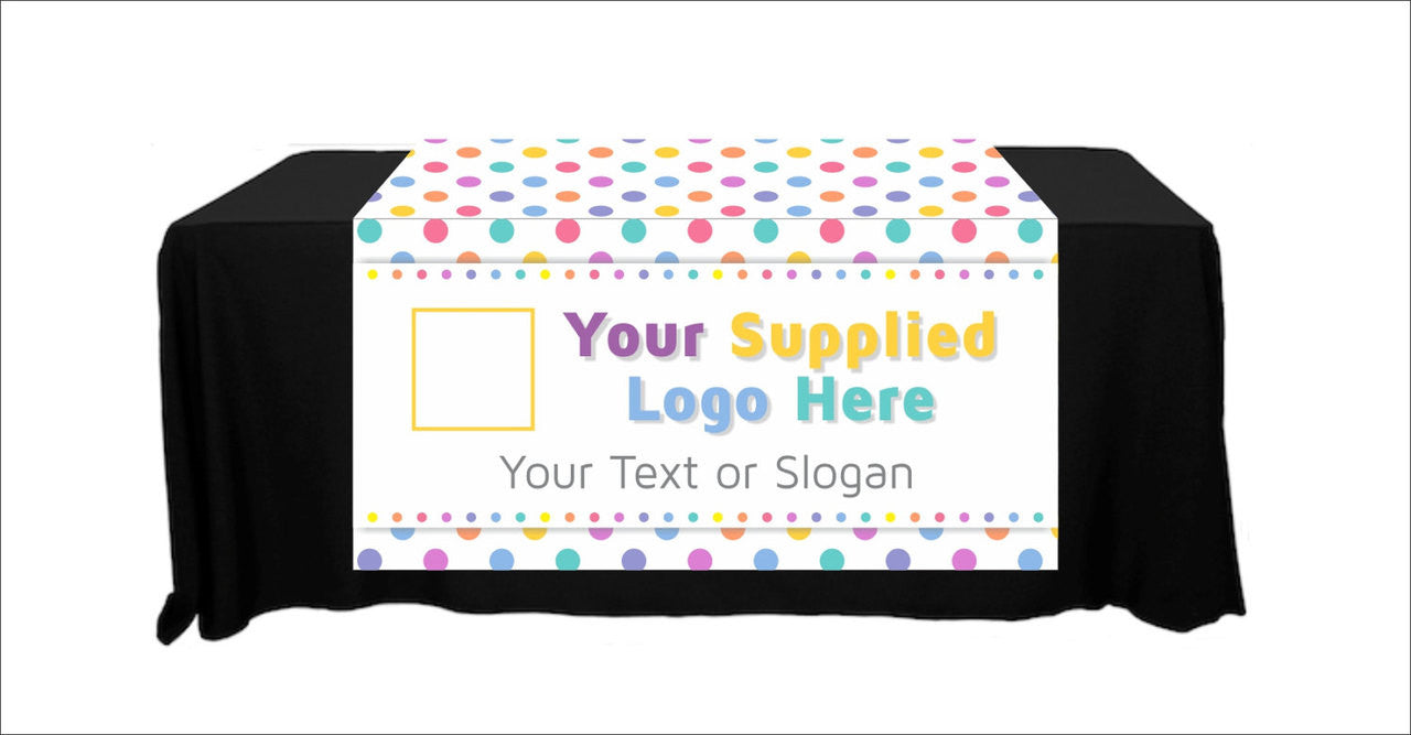 Full Color Table Runner with Your Logo in a Polka Dot Style Background -  Logo Only - 48" x 80"