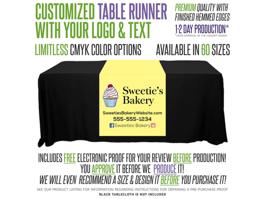 Custom Full Color Table Runner with Free Proof & 60 Size Options - Includes Free Proof for Review!