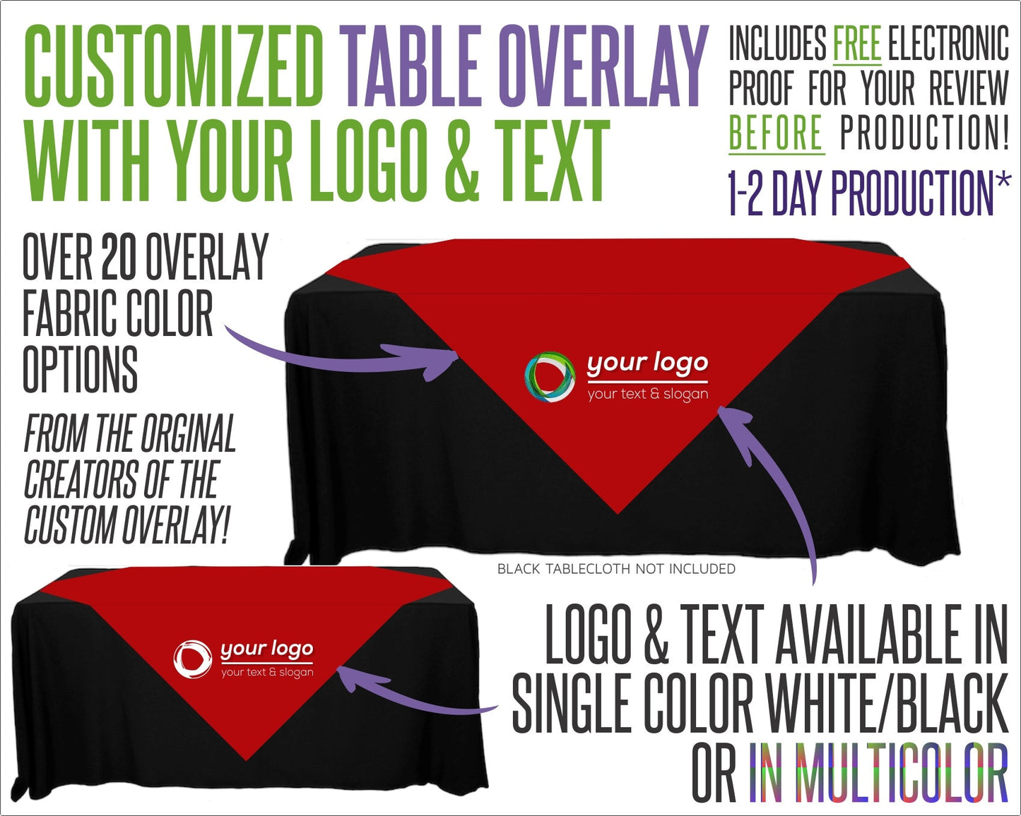 Your Logo Table Overlay With Logo and Fabric Color Options