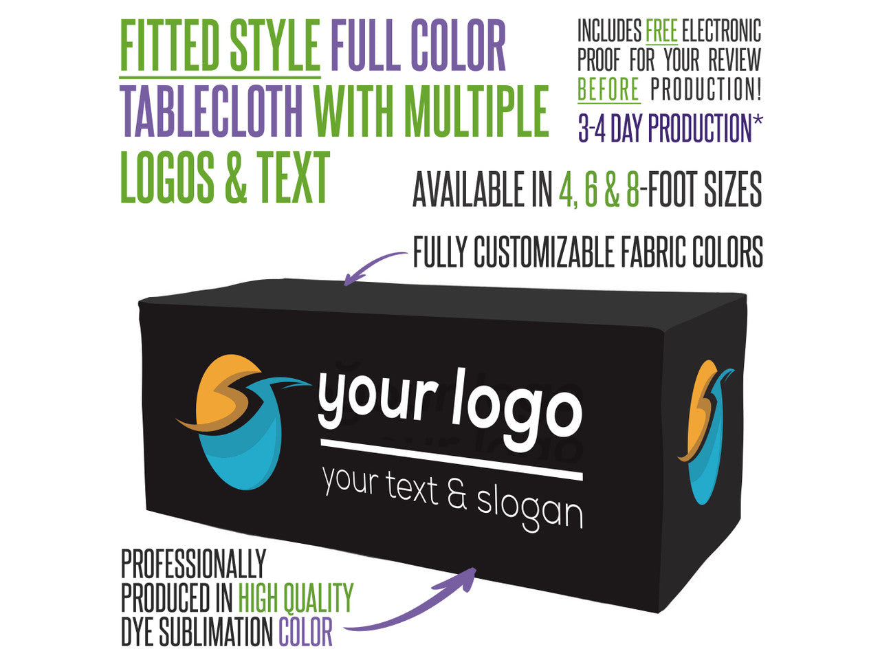 Premium Grade Custom Fitted Style Tablecloth - 4ft Open Back Style