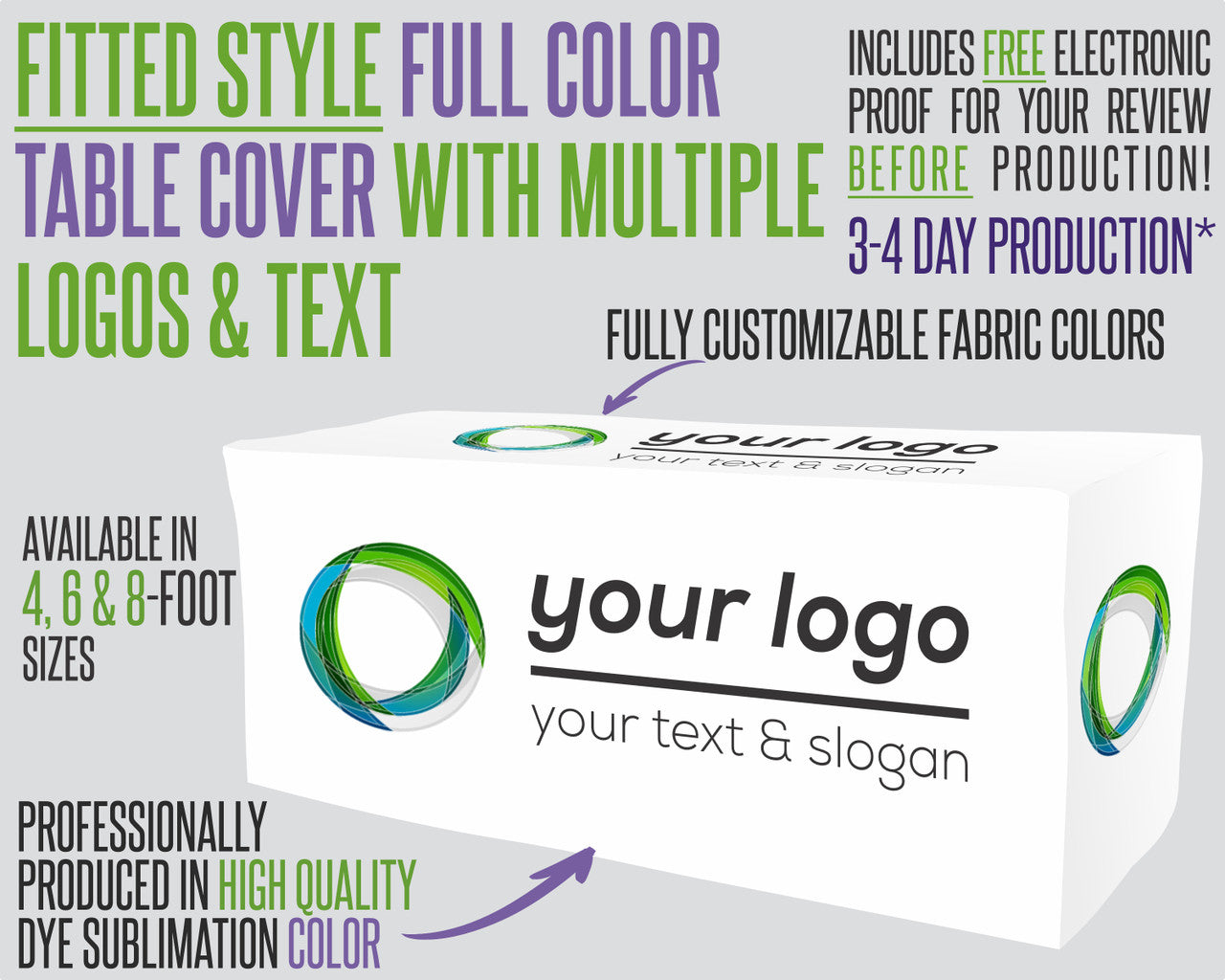 Premium Grade Custom Fitted Style Tablecloth - 4ft Open Back Style