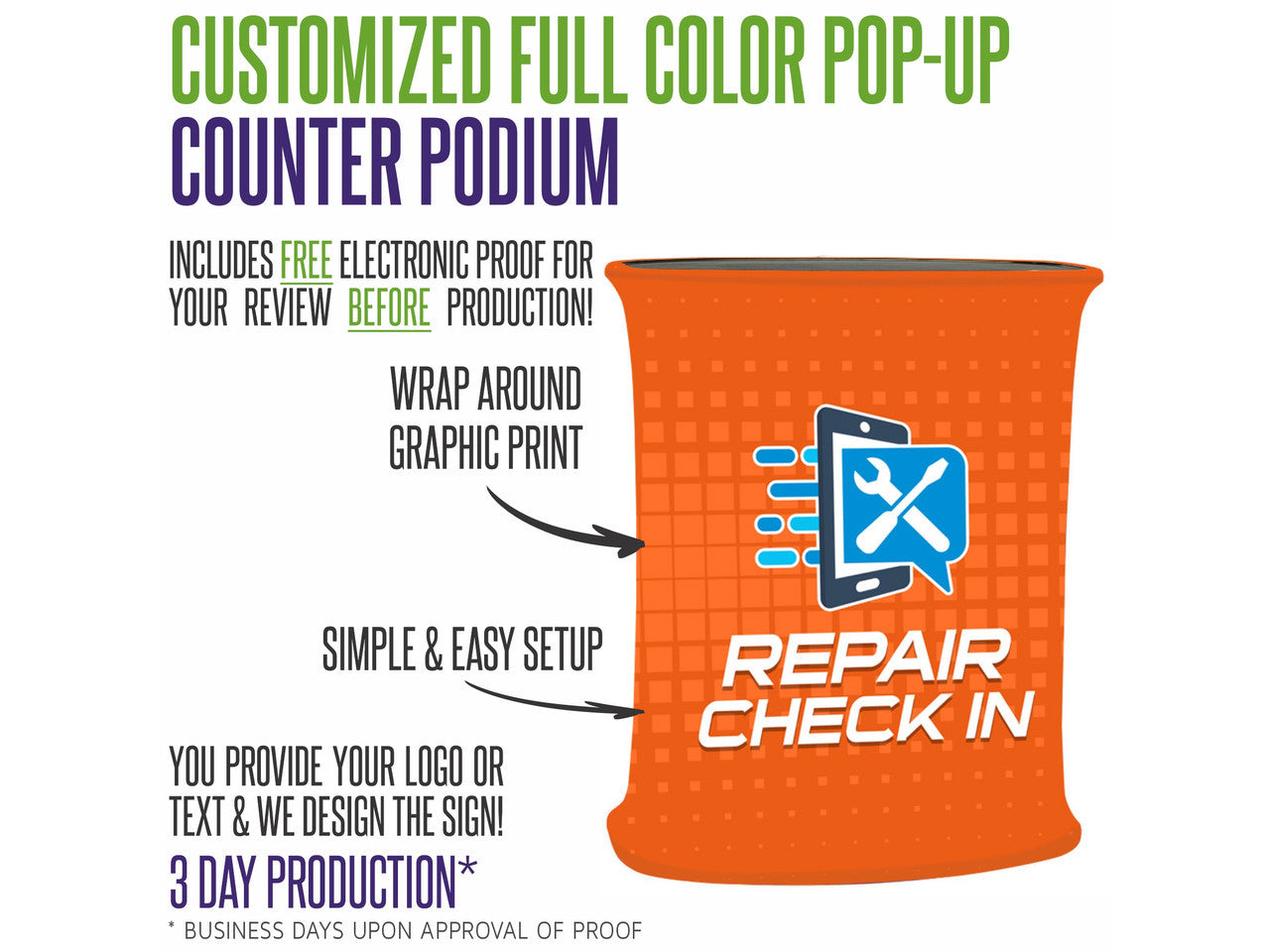 Full Color Pop-Up Counter Style Podium - TraxWorx