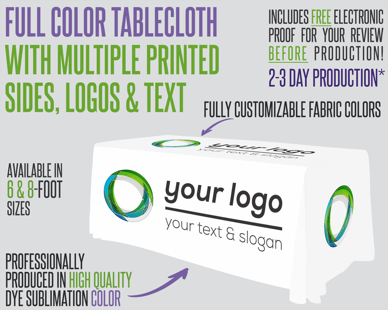white premium custom tablecloth with open and closed back options