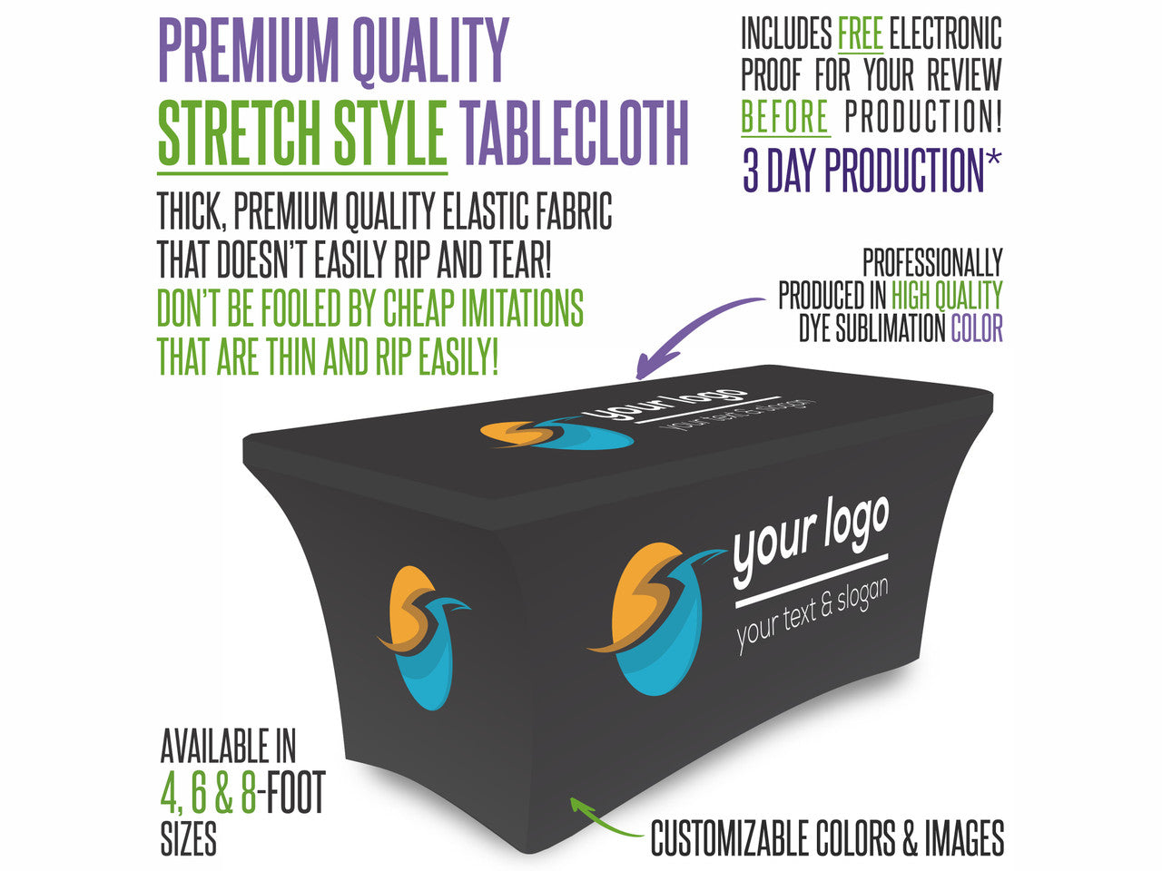 Premium Grade Custom Stretch Style Tablecloth - 8ft Open Back – Carbon ...