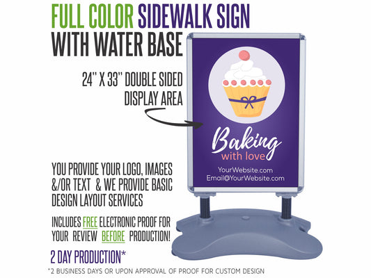 Custom Sidewalk Sign Including Full Color Graphics with Water Weighted Base