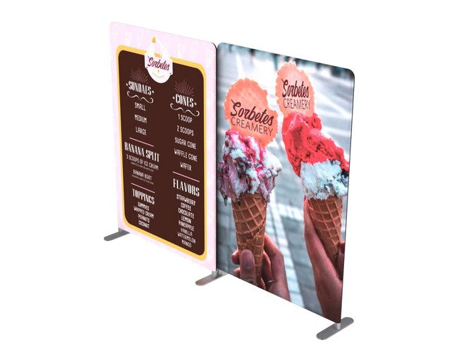 Portable display stand with ice cream-themed design on a white background