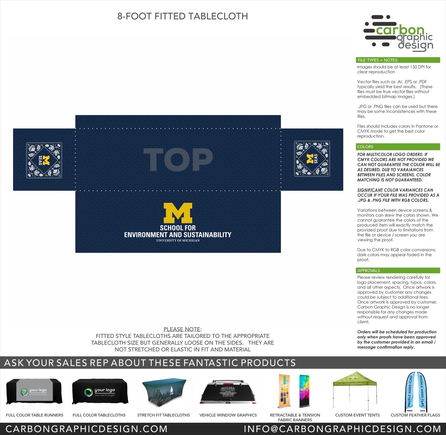 Custom Tablecloth - Univ of Mich SEAS 8ft