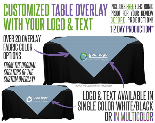 Your Logo Table Overlay With Logo and Fabric Color Options