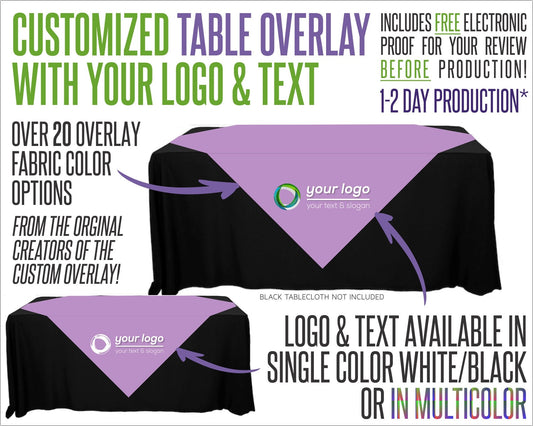 Your Logo Table Overlay With Logo and Fabric Color Options