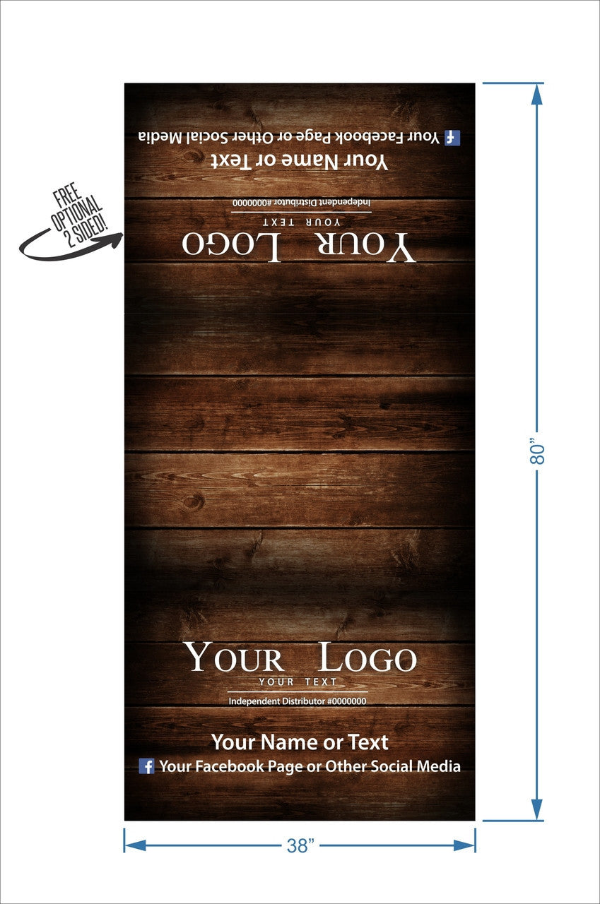 Full Color Table Runner with Your Logo - 38" x 80"  -  Dark Wood Background!