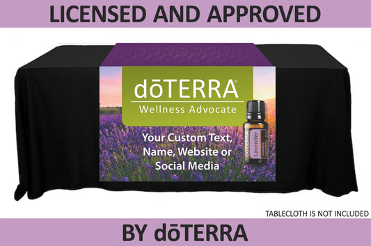 doTERRA Table Runner with Lavender Sunrise and Bottle Image  - Personalized - 38" x 80"