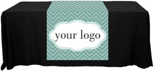 Full Color Table Runner with Your Logo in a Chevron S&D Style Background - 30" x 80"