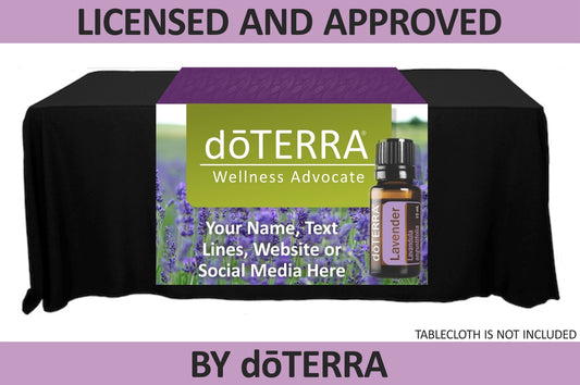 doTERRA Table Runner with Lavender Field and Bottle Image - Personalized - 38" x 80"