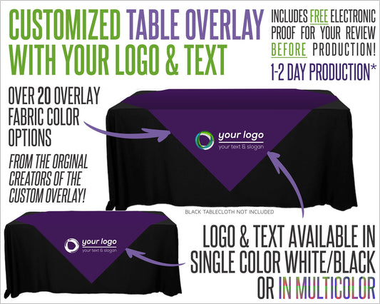 Your Logo Table Overlay With Logo and Fabric Color Options