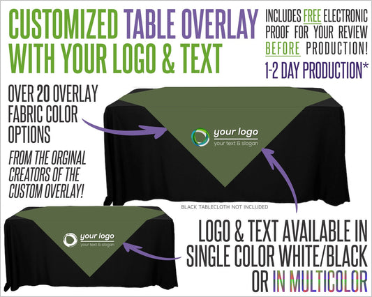 Your Logo Table Overlay With Logo and Fabric Color Options