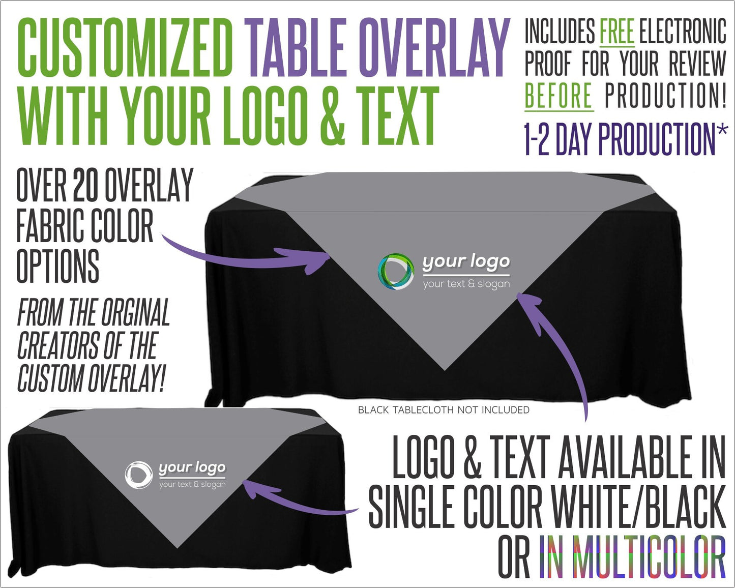 Your Logo Table Overlay With Logo and Fabric Color Options