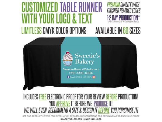 Custom Full Color Table Runner with Free Proof & 60 Size Options - Includes Free Proof for Review!