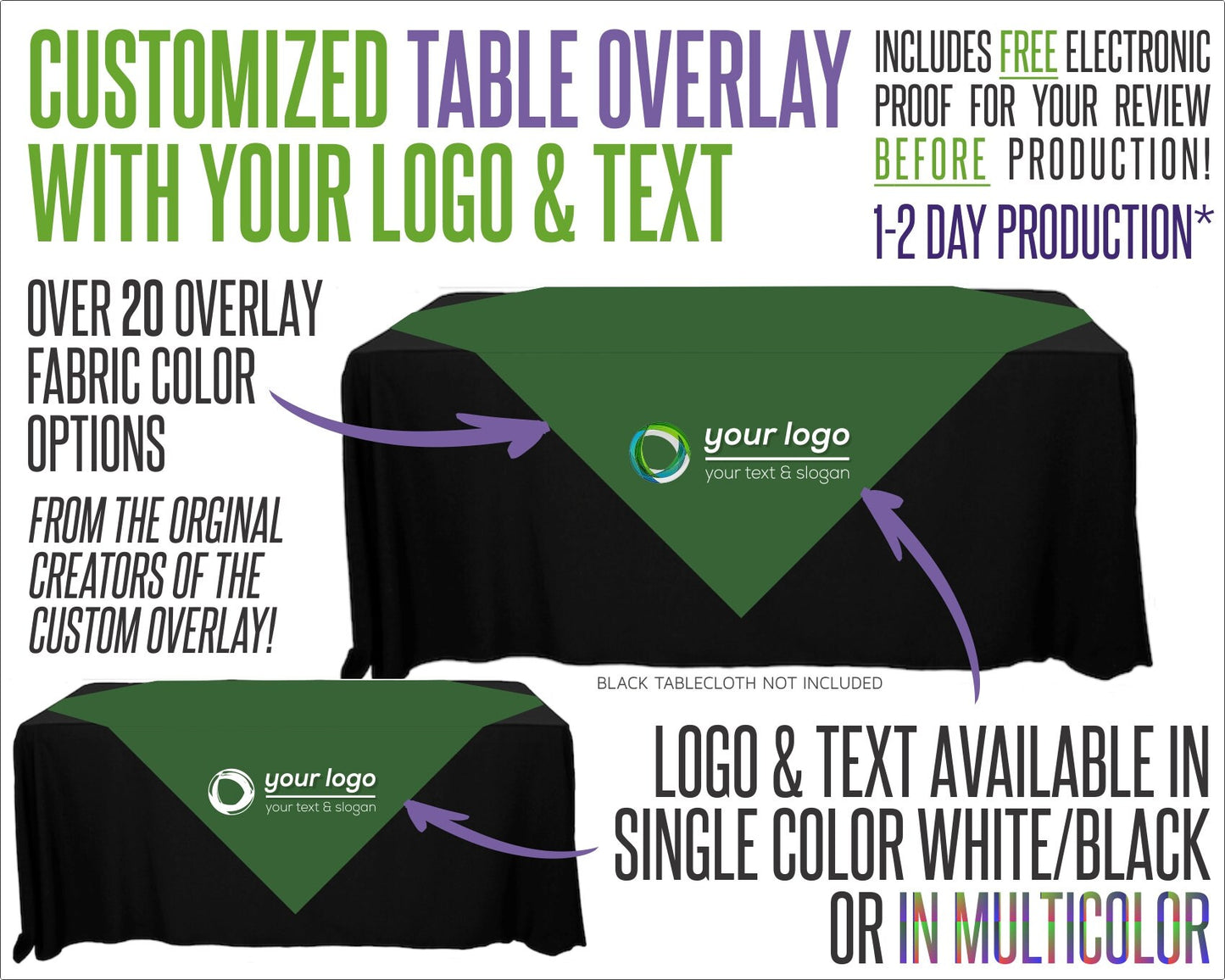 Your Logo Table Overlay With Logo and Fabric Color Options