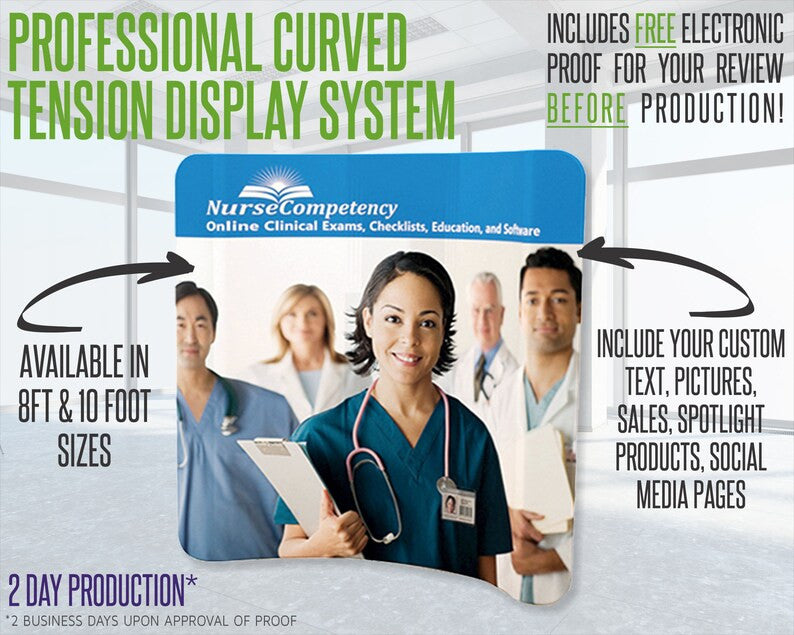 Custom Curved Tension Fabric Banner Display with Stand (8ft or 10ft)