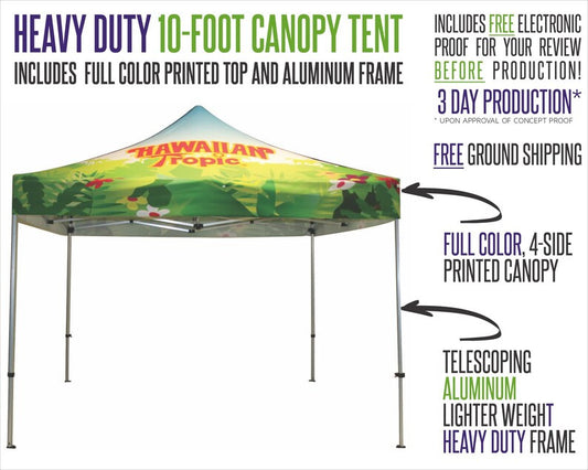 Custom Printed 10ft x 10ft Canopy Pop-Up Tent with Heavy Duty Aluminum Frame