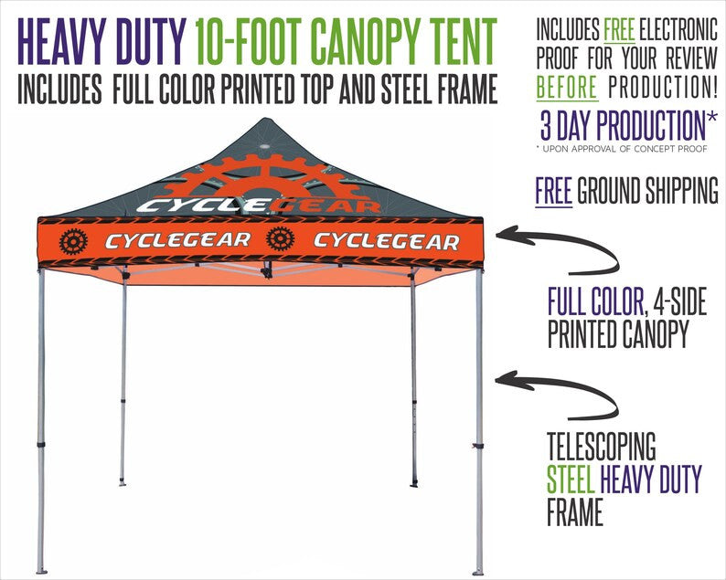 Custom Printed 10ft x 10ft Canopy Pop-Up Tent with Heavy Duty Steel Frame