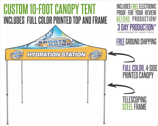 Custom Printed 10ft x 10ft Canopy Pop-Up Tent with Standard Duty Steel Frame