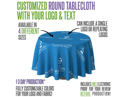 Premium Full Color Round Tablecloth with Customizable Fabric Color Options