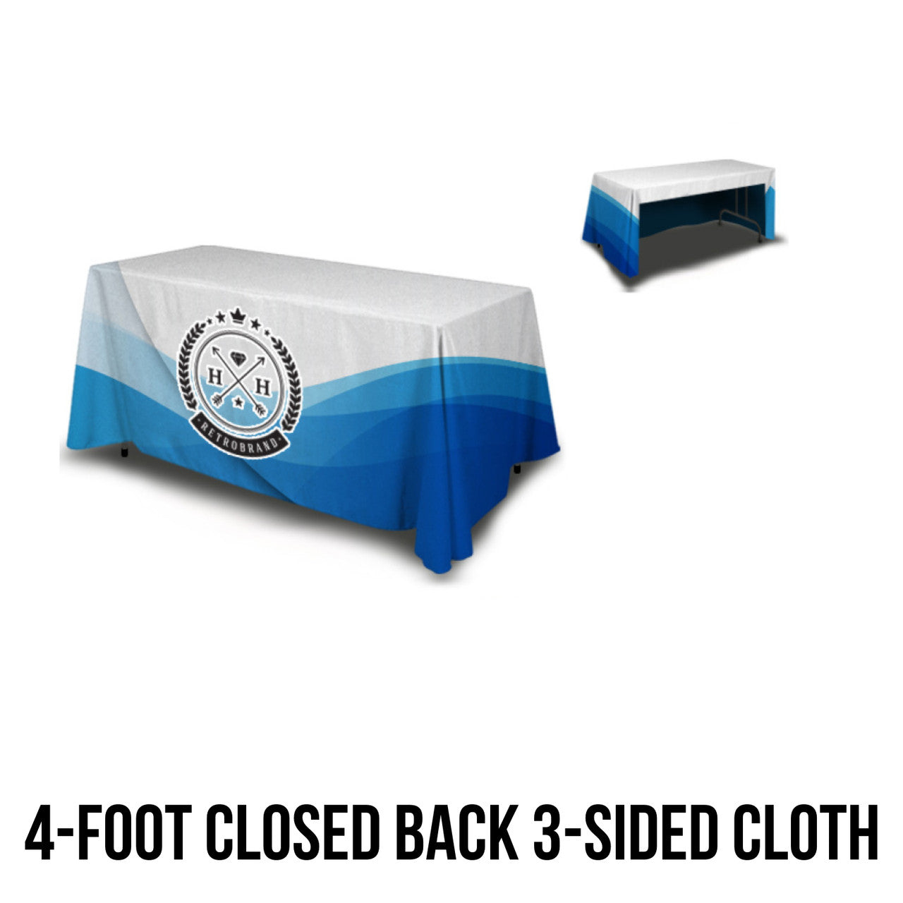 custom 4-foot open back 3-sided tablecloth